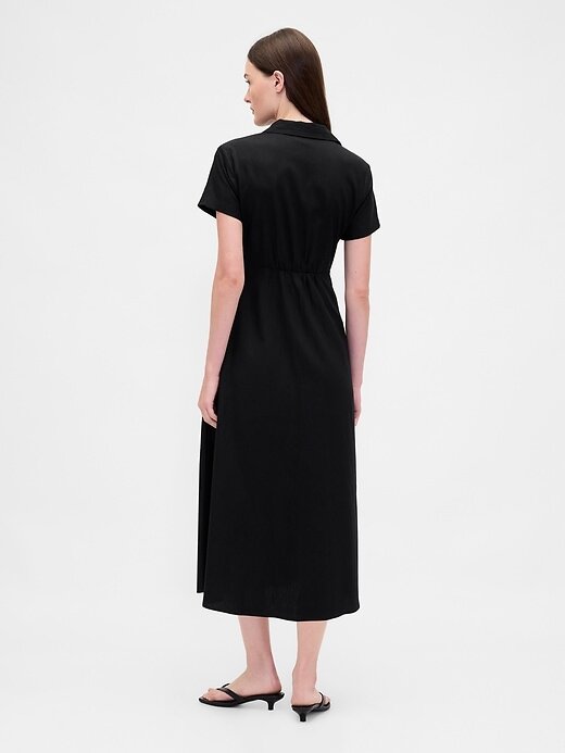 Vestido-camisa midi em mistura de linho Vestido-camisa midi em mistura de linho