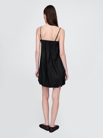 Vestido curto bolha em mistura de linho