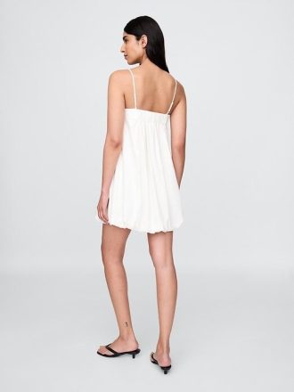 Vestido curto bolha em mistura de linho