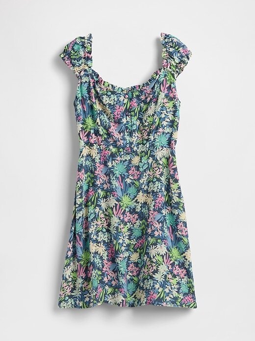 Vestido curto com mangas bufantes e decote coração Vestido curto com mangas bufantes e decote coração