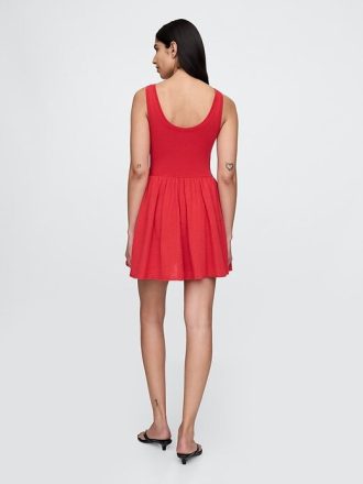 Vestido curto de gaze de algodão com técnica mista