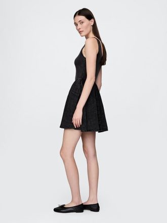 Vestido curto de gaze de algodão com técnica mista