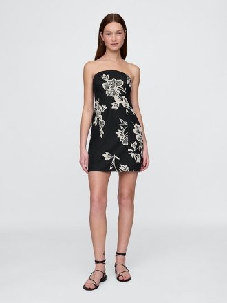 Vestido curto em mistura de linho