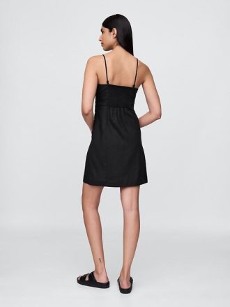 Vestido curto em mistura de linho