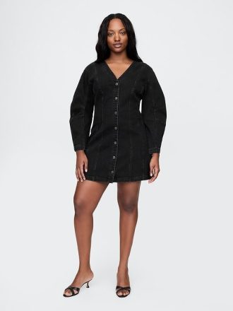 Vestido curto jeans com mangas curtas