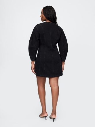 Vestido curto jeans com mangas curtas