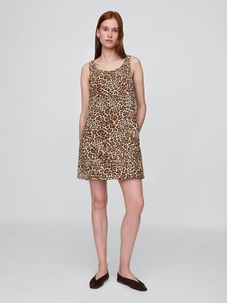 Vestido curto jeans ultramacio com estampa de leopardo