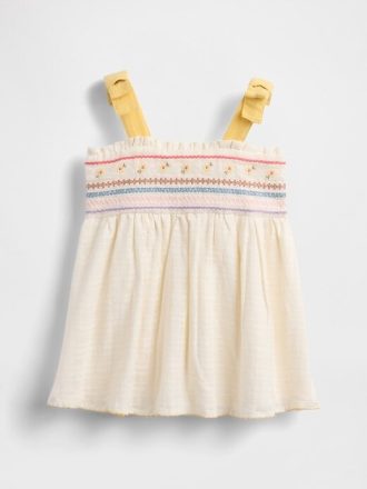 Vestido de bebê bordado com amarração nos ombros