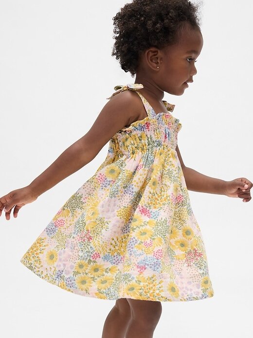 Vestido de gaze de algodão com alças e laço para bebês e crianças pequenas Vestido de gaze de algodão com alças e laço para bebês e crianças pequenas