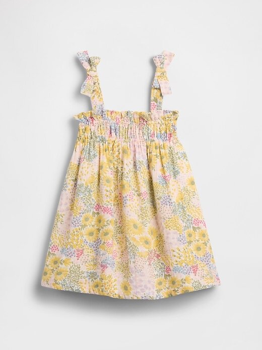 Vestido de gaze de algodão com alças e laço para bebês e crianças pequenas Vestido de gaze de algodão com alças e laço para bebês e crianças pequenas