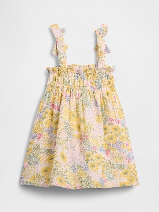 Vestido de gaze de algodão com alças e laço para bebês e crianças pequenas Vestido de gaze de algodão com alças e laço para bebês e crianças pequenas