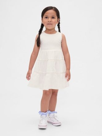 Vestido de renda com técnica mista para bebês e crianças pequenas