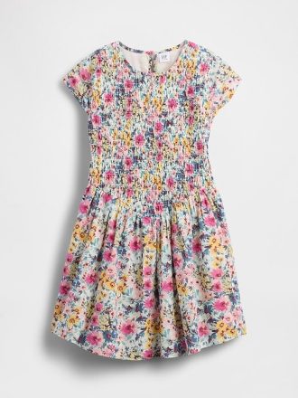 Vestido floral infantil franzido