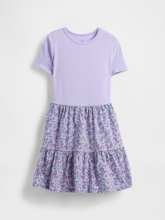 Vestido infantil com babados em técnica mista