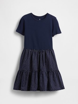 Vestido infantil com babados em técnica mista