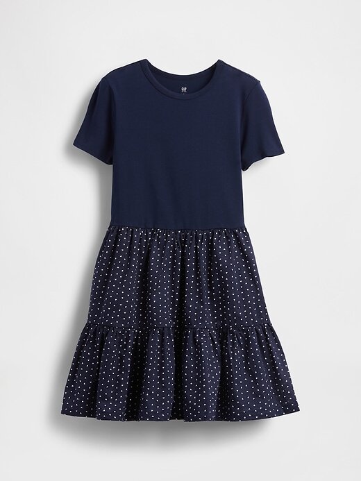 Vestido infantil com babados em técnica mista Vestido infantil com babados em técnica mista