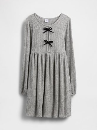 Vestido infantil com laço frontal canelado Softspun