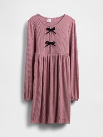 Vestido infantil com laço frontal canelado Softspun Vestido infantil com laço frontal canelado Softspun