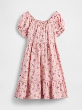 Vestido infantil com mangas bufantes e camadas