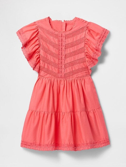 Vestido infantil de renda com babados em camadas Vestido infantil de renda com babados em camadas