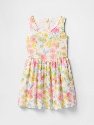 Vestido infantil floral de linho e algodão