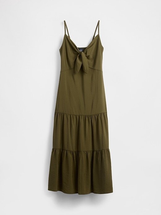 Vestido longo com amarração frontal e camadas Vestido longo com amarração frontal e camadas