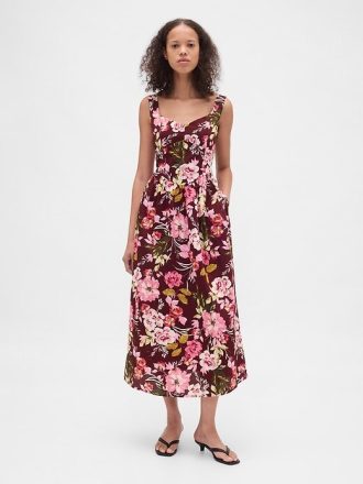 Vestido longo com cintura baixa e costura