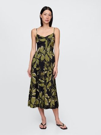 Vestido longo com decote em V floral