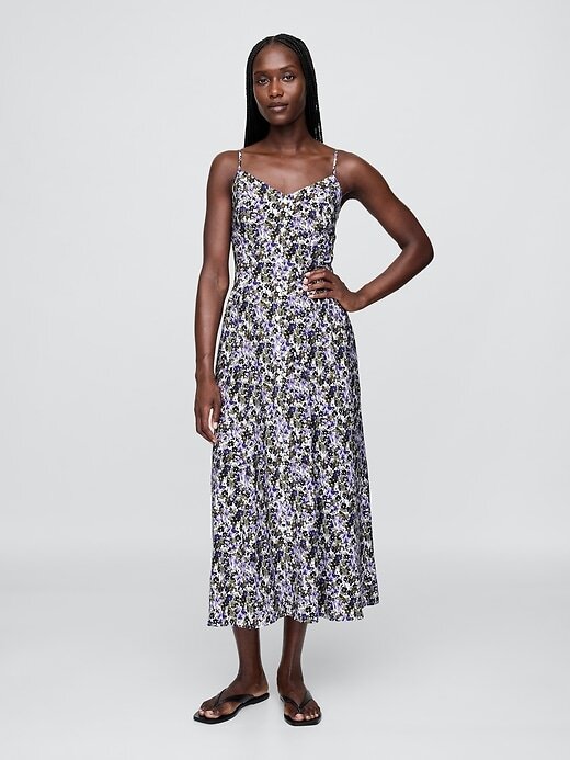 Vestido longo com decote em V floral Vestido longo com decote em V floral