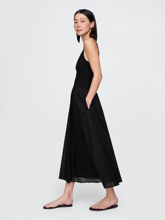 Vestido longo compacto de malha mista