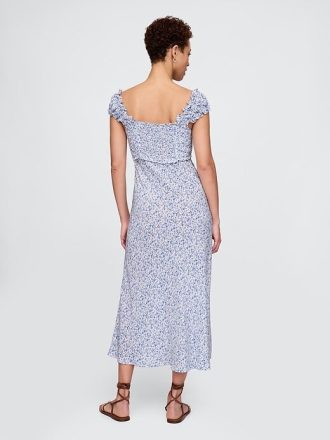 Vestido longo de crepe com decote coração