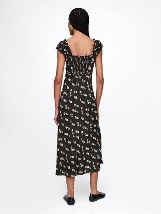 Vestido longo de crepe com decote coração