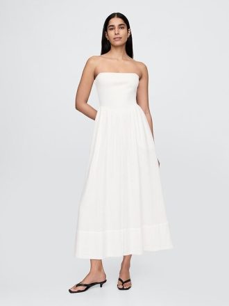 Vestido longo de gaze de algodão com técnica mista