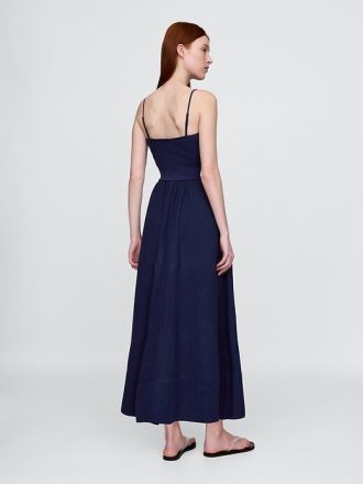 Vestido longo de gaze de algodão com técnica mista