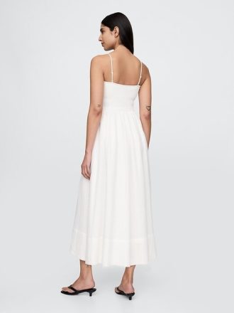 Vestido longo de gaze de algodão com técnica mista