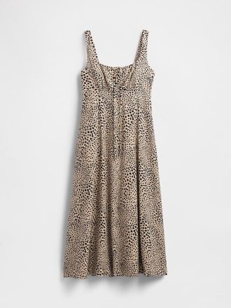 Vestido longo em mistura de linho