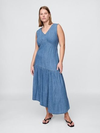 Vestido midi assimétrico jeans