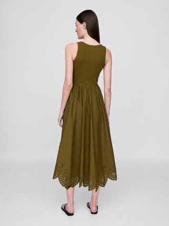 Vestido midi com bainha de lenço e técnica mista