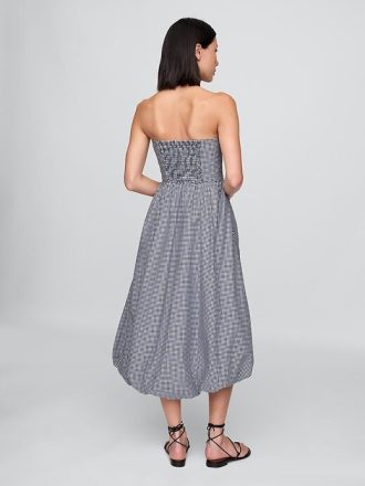 Vestido midi com bolhas e estampa xadrez popeline