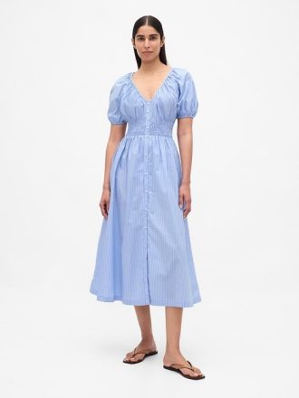 Vestido midi com manga bufante