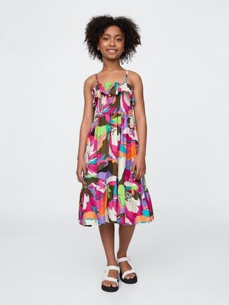 Vestido midi infantil com babados e franzidos