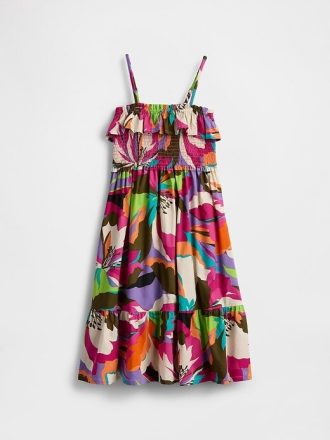 Vestido midi infantil com babados e franzidos