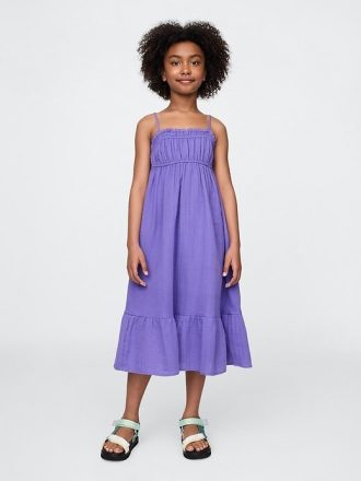 Vestido midi infantil de gaze amassada
