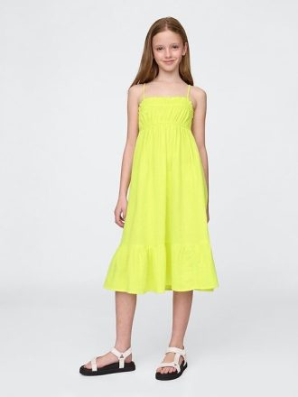 Vestido midi infantil de gaze amassada