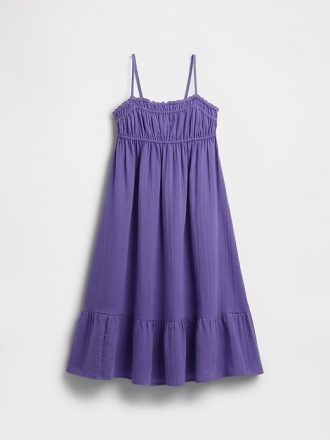Vestido midi infantil de gaze amassada
