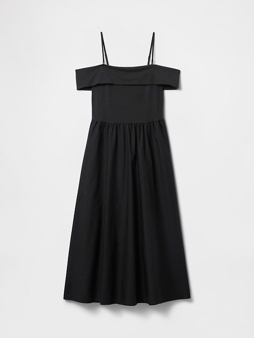 Vestido midi ombro a ombro com técnica mista Vestido midi ombro a ombro com técnica mista