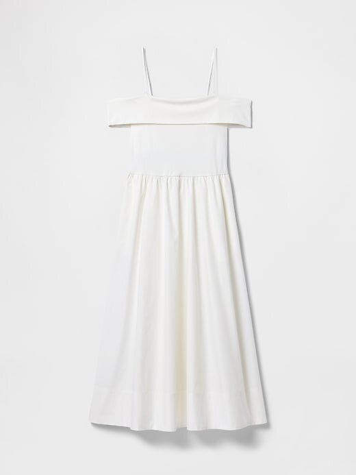 Vestido midi ombro a ombro com técnica mista Vestido midi ombro a ombro com técnica mista