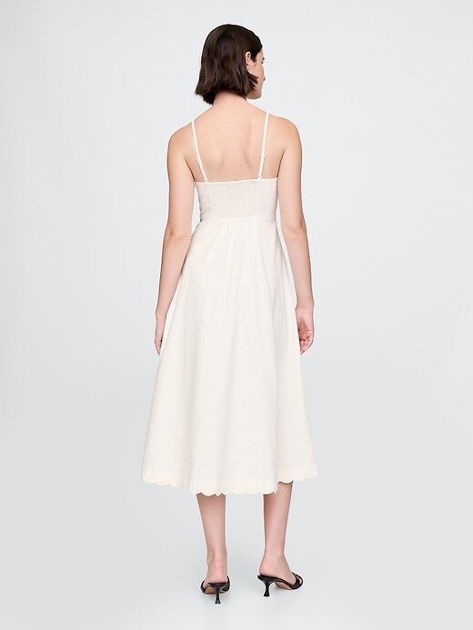 Vestido midi recortado em mistura de linho Vestido midi recortado em mistura de linho