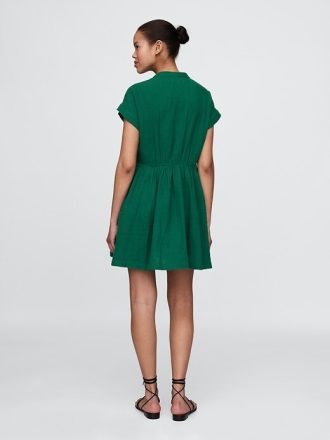 Vestido mini camisa de gaze de algodão