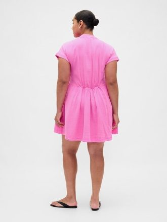 Vestido mini camisa de gaze de algodão